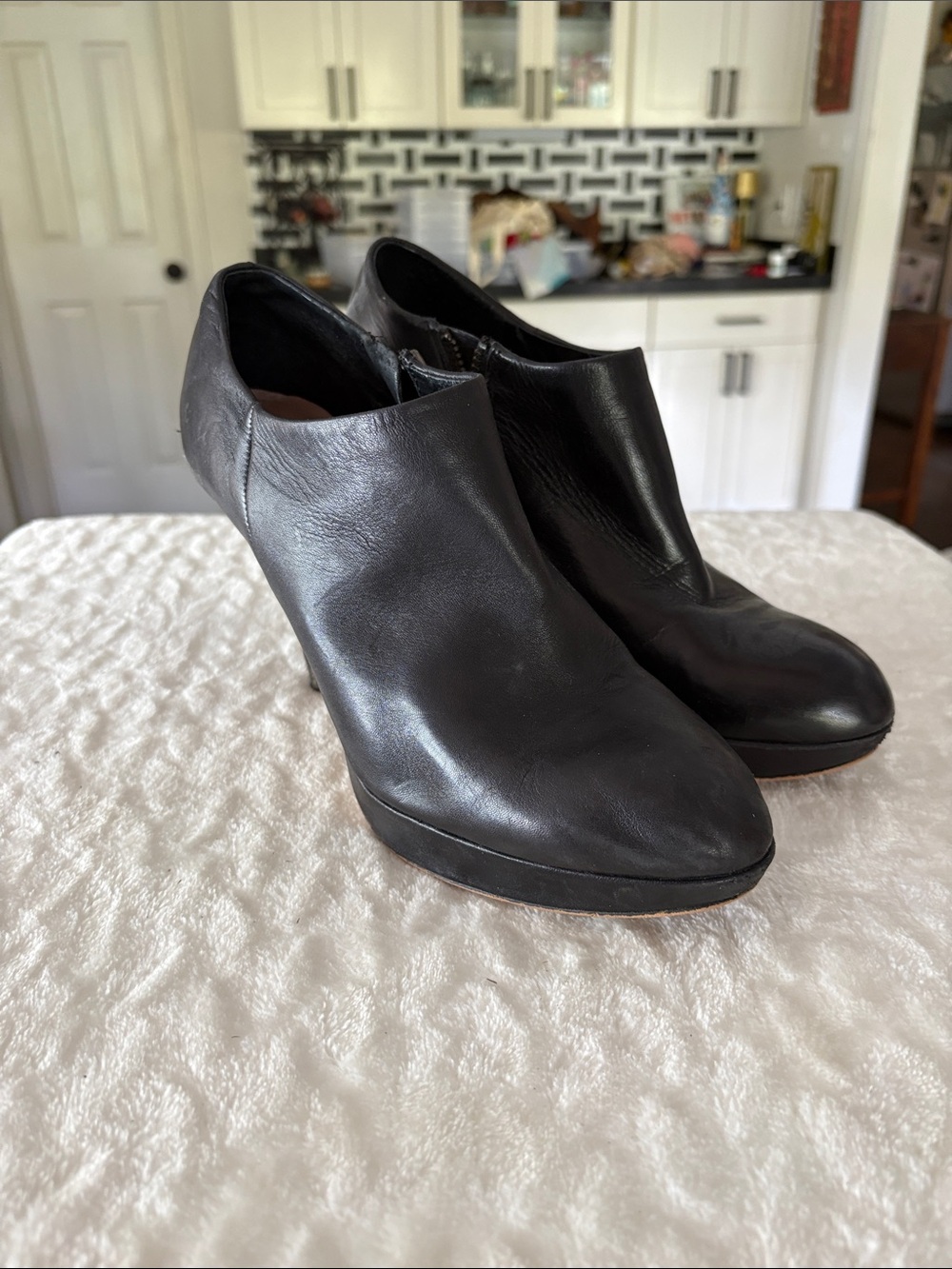Vince Camuto Black Leather V-Cut Ankle Booties